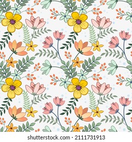 Hermosas flores y hojas sin costura para papel textil de tela.