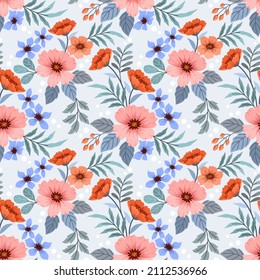 Hermosas flores y hojas sin costura para papel textil de tela.