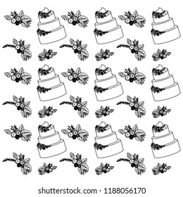beautiful flowers and leafs with cake pattern