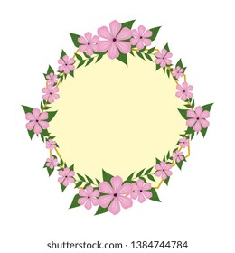 beautiful flowers with leafs circular frame