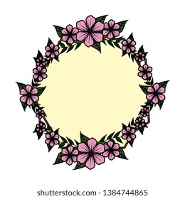 beautiful flowers with leafs circular frame