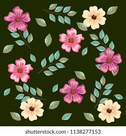 beautiful flowers and leafs decorative pattern