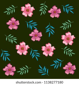 beautiful flowers and leafs decorative pattern