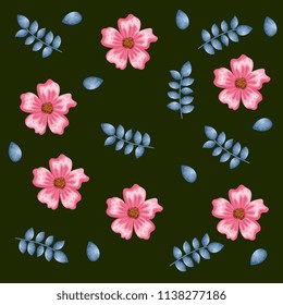 beautiful flowers and leafs decorative pattern