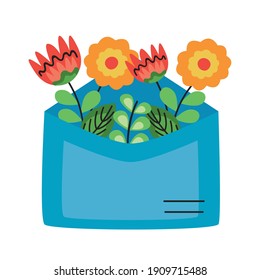 beautiful flowers and leafs in envelope vector illustration design