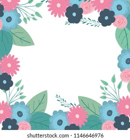 beautiful flowers and leafs frame