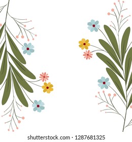beautiful flowers with leafs isolated icon