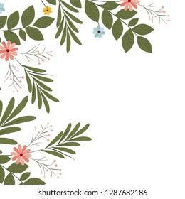 beautiful flowers with leafs isolated icon