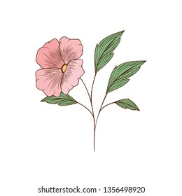 beautiful flowers with leafs isolated icon