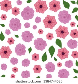 beautiful flowers with leafs pattern background