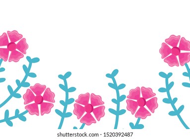 beautiful flowers with leafs white background