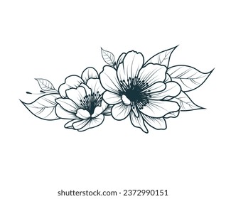 Beautiful flowers and leaves. Hand drawn floral composition isolated on white background. Vector illustration can be used for print and tattoo.