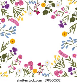 beautiful flowers and leaves over white background. colorful design. vector illustration
