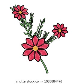 Beautiful flowers with leaves scribble