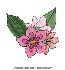 Beautiful flowers with leaves scribble