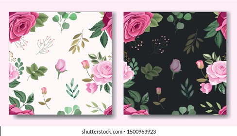 Beautiful Flowers and Leaves Seamless Pattern
