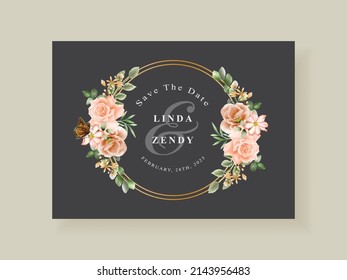 Beautiful flowers and leaves wedding invitation card template