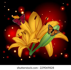 Beautiful flowers lily on a glowing background