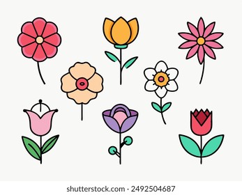 Beautiful Flowers line icons set. Blooming plants - rose, tulip, daisy bouquet, sunflower, lotus, chamomile, dandelion, chrysanthemum, lily vector illustration. Outline signs for floral shop.