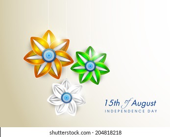 Beautiful flowers in national flag colors on grey background for 15th of August, Indian Independence Day celebrations. 