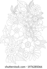 Beautiful flowers, nature pattern. Spring floral for coloring.