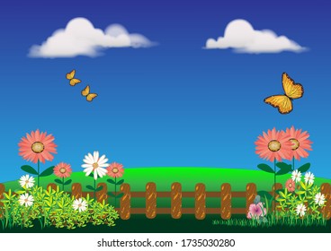 Beautiful flowers on green grass in the garden