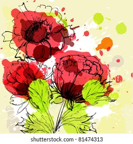 Beautiful flowers on grunge background