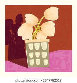 Hermosas Flores en macetas, vases dibujados a mano ilustración vectorial.