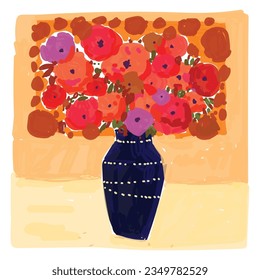 Beautiful Flowers on pots, vases hand drawn vector illustration.