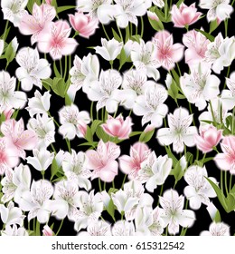 Beautiful flowers on seamless pattern. Spring and summer background. Vector illustration.