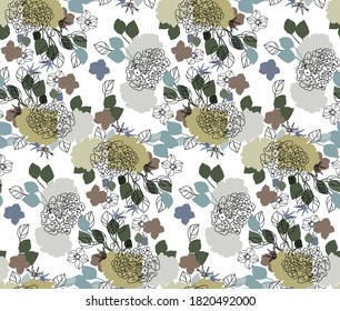 Hermosas flores sobre fondo blanco patrón ininterrumpido