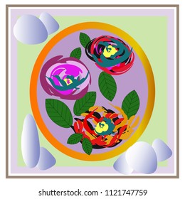 Beautiful flowers in an oval frame. Vector illustration