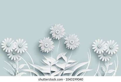 beautiful flowers with paper art style. simple and minimalist with white and gray