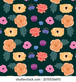 beautiful flowers pattern in black background