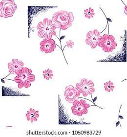 Beautiful Flowers Pattern with Grunge rough elements for textile pattern