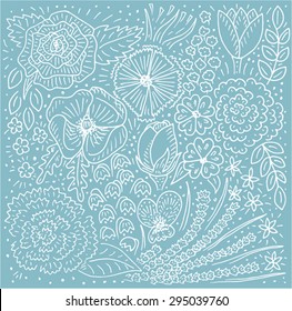 Beautiful flowers pattern on turquoise background