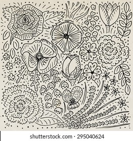 Beautiful flowers pattern on the vintage retro background