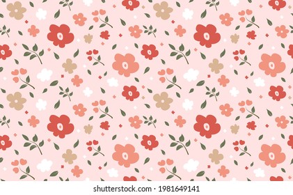 Beautiful flowers pattern pink background design, Abstract seamless floral and leaf vector