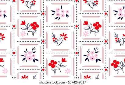 Beautiful Flowers pattern in striped frames for fashion print,textile pattern