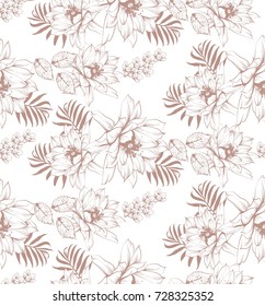 Beautiful flowers pattern Vector illustration. Floral pattern background. Line art hand drawn graphic style illustration