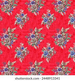 Hermosos patrones de flores sobre fondo rojo. Diseño de patrones y diseño de impresión