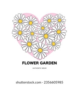 Beautiful flowers, pink heart and typography. Vector illustration design for fashion graphic, t shirt, print, slogan tee, card, poster.