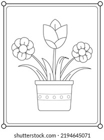 Beautiful flowers in pots suitable for coloring book vector illustration