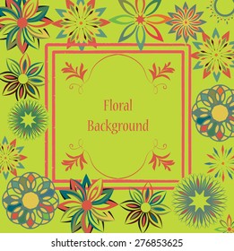 beautiful flowers retro background with frame for greeting text. Template for text.