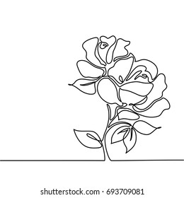 Beautiful flowers roses. Continuous line drawing. Vector illustration