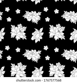 Beautiful flowers seamless pattern, black and white style for printing vector illustration eps 10