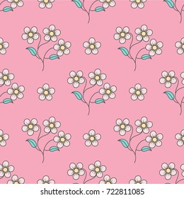 Beautiful flowers seamless pattern on pink background.