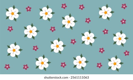 Beautiful Flowers Seamless Pattern. Pretty Floral on Blue background. 