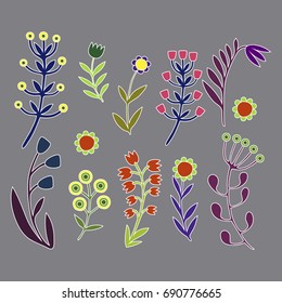 Beautiful Flowers set. Colorful Vector isolated objects.