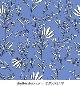 Beautiful Flowers set, Monochrome Vector seamless pattern.